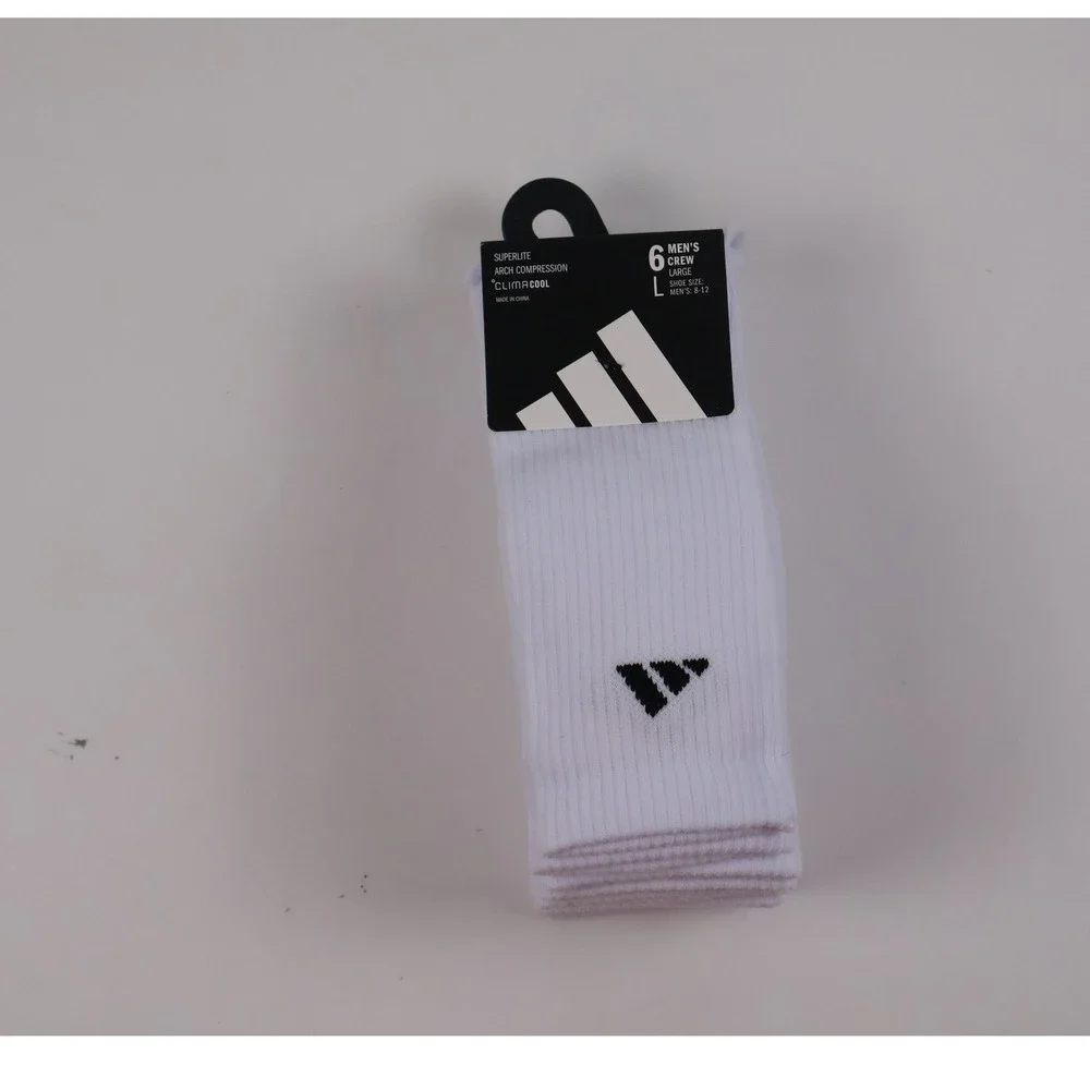 Adidas Socks 6 Pack Superlite Climacool Crew White Large NWT